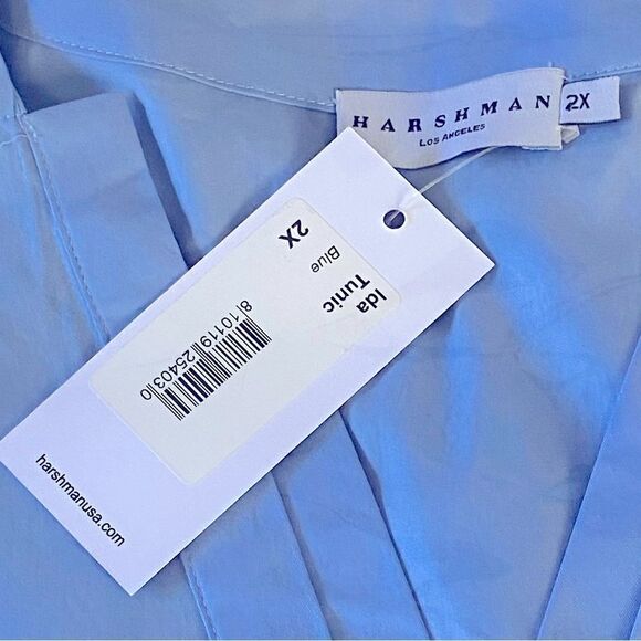 HARSHMAN Top Ida Tunic NEW V neck Pleated Anthropologie Cotton Blue Plus Size 2X - Picture 4 of 8
